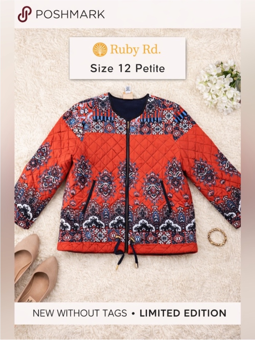 Ruby Rd. Quilted Red Paisley Jacket - Picture 5 of 5